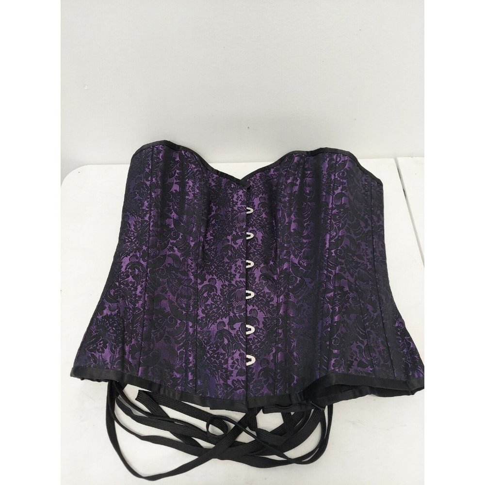 Corset Story Purple Brocade Satin Overbust, Spiral Steel Boned Corset, Waist 36" - Picture 1 of 12